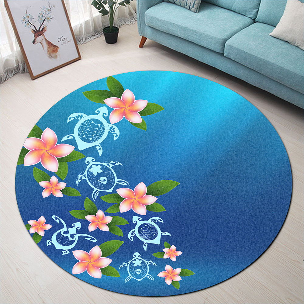 Hawaii Round Rug Turtle Polynesian Plumeria Ocean