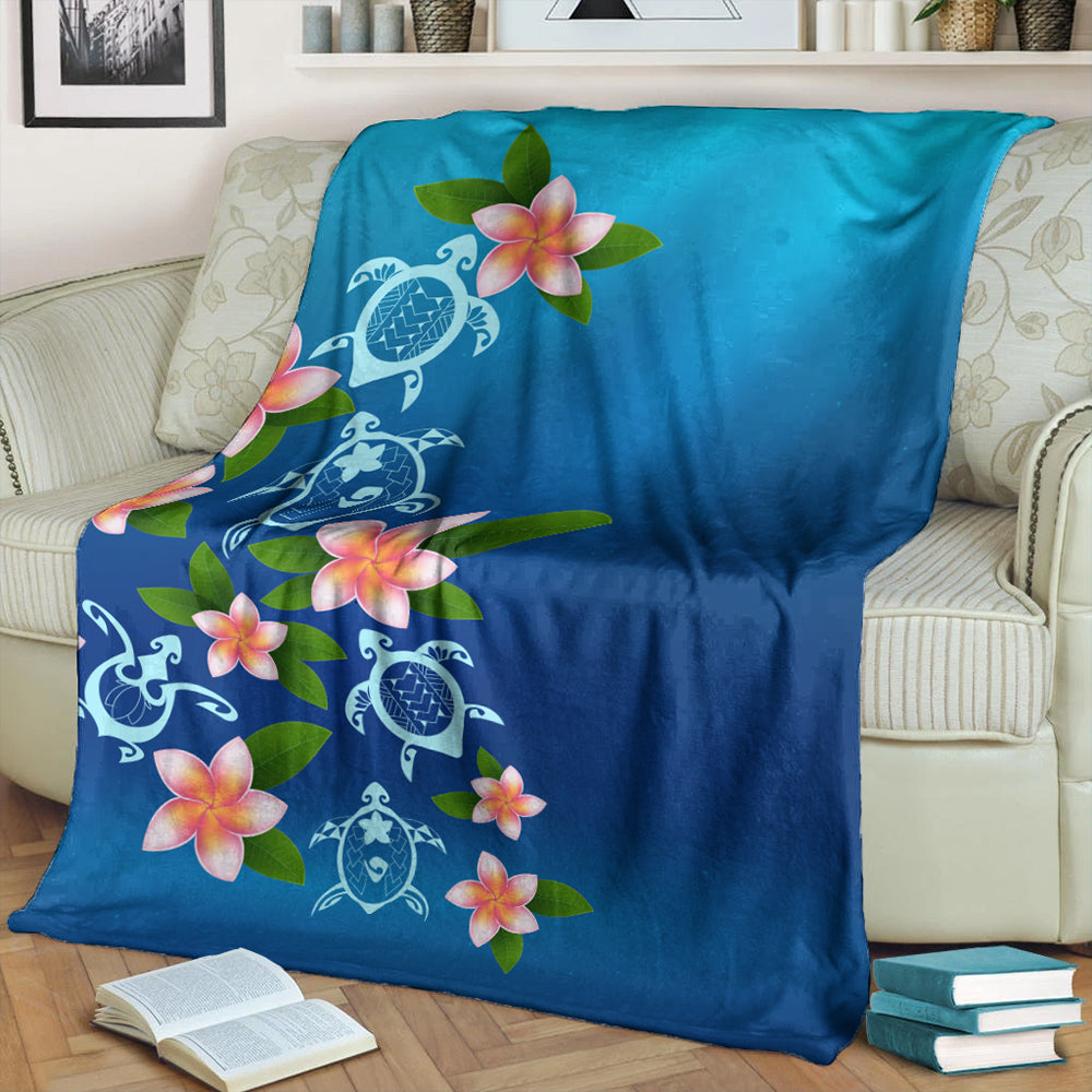 Hawaii Premium Blanket Turtle Polynesian Plumeria Ocean