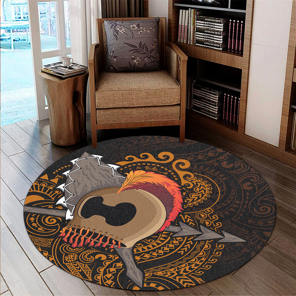 Hawaii Round Rug Warrior Helmet Polynesian