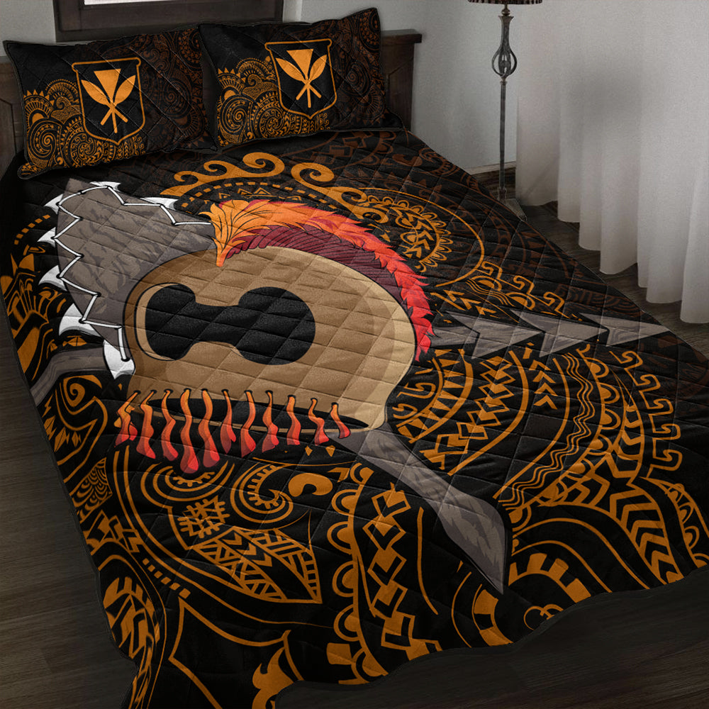 Hawaii Quilt Bed Set Warrior Helmet Polynesian