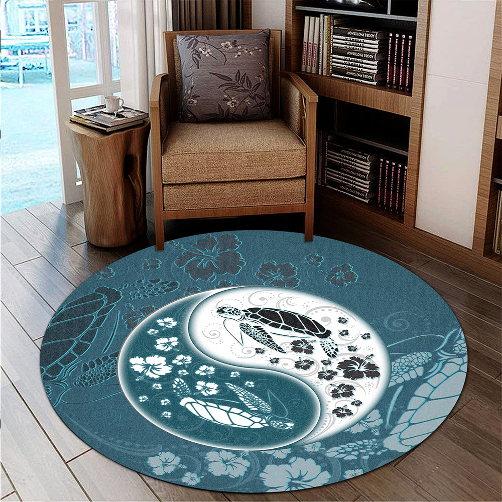 Hawaii Round Rug Yinyang Turtle Hibiscus