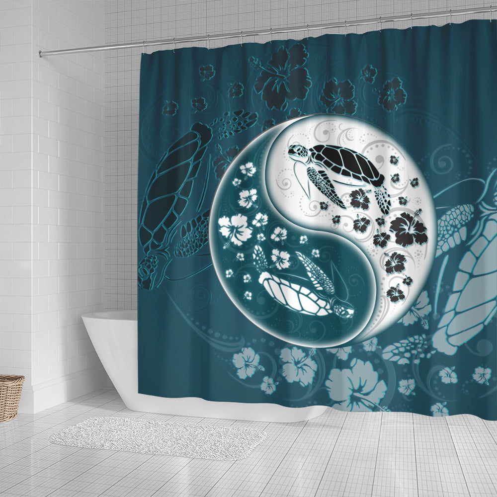 Hawaii Shower Curtain Yinyang Turtle Hibiscus