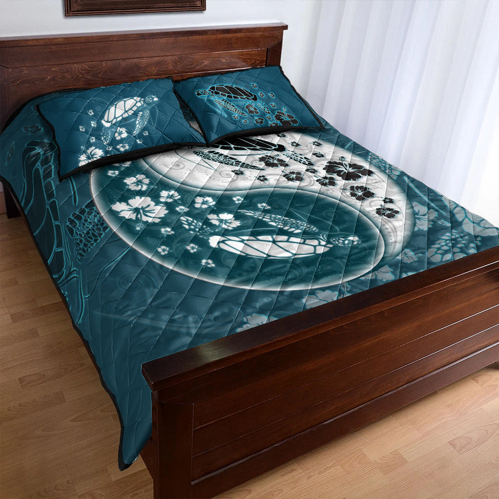 Hawaii Quilt Bed Set Yinyang Turtle Hibiscus