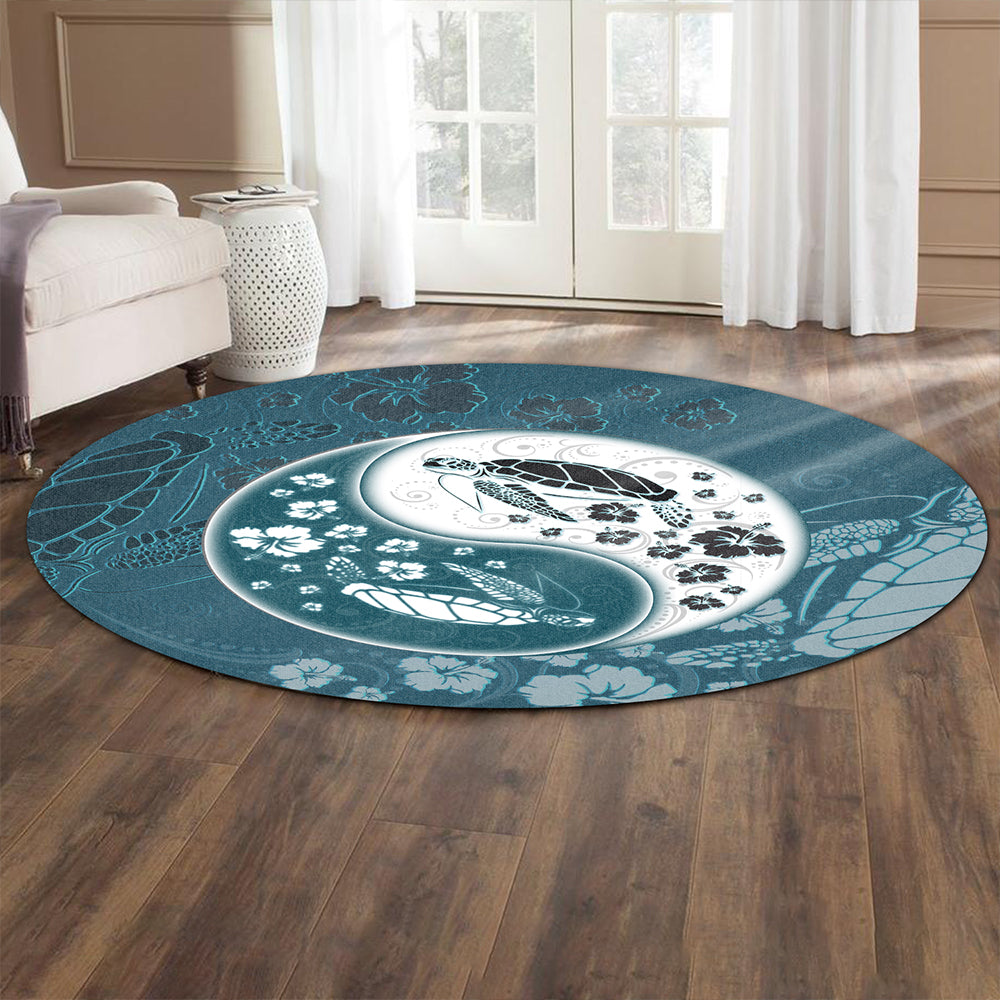 Hawaii Round Rug Yinyang Turtle Hibiscus