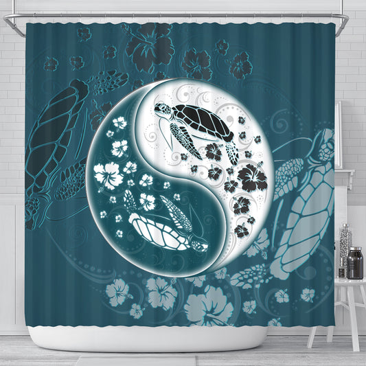 Hawaii Shower Curtain Yinyang Turtle Hibiscus