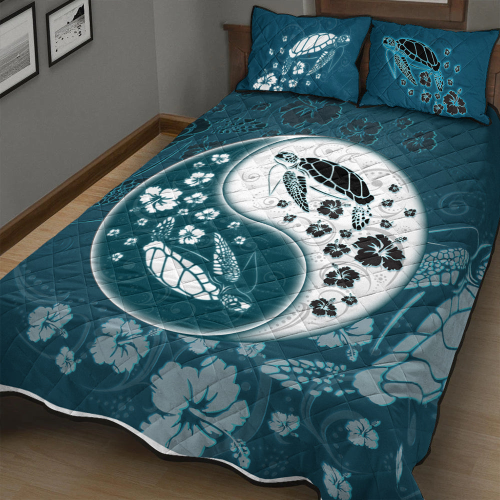 Hawaii Quilt Bed Set Yinyang Turtle Hibiscus