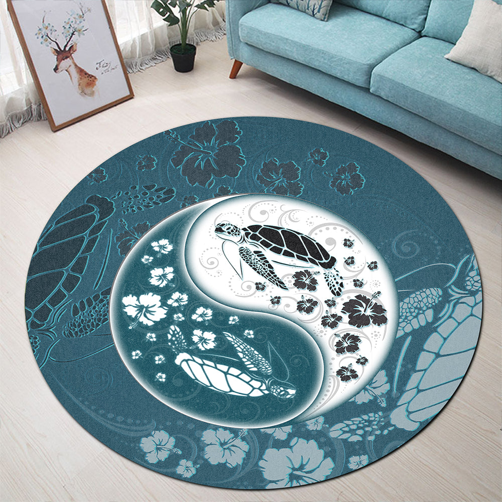 Hawaii Round Rug Yinyang Turtle Hibiscus