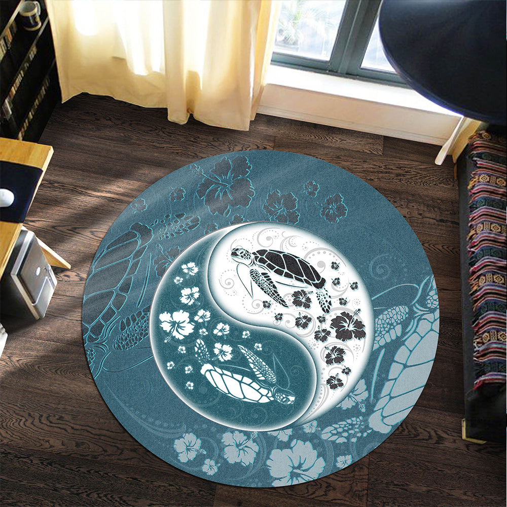 Hawaii Round Rug Yinyang Turtle Hibiscus