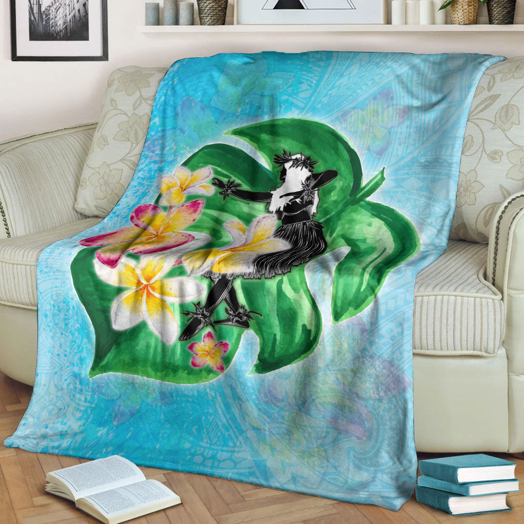 Hawaii Premium Blanket Hula Girls With Tropical Flowers Polynesian Style