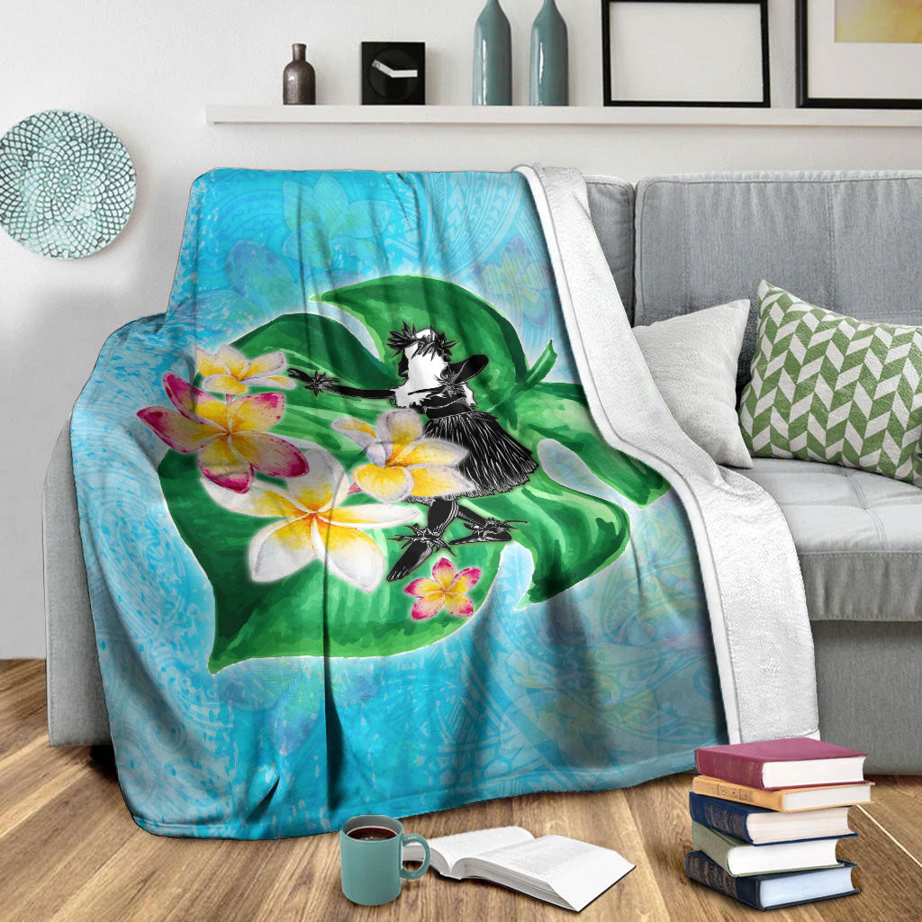 Hawaii Premium Blanket Hula Girls With Tropical Flowers Polynesian Style