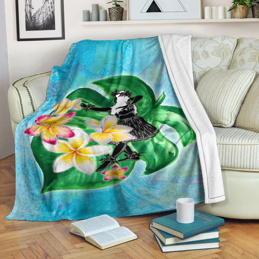 Hawaii Premium Blanket Hula Girls With Tropical Flowers Polynesian Style