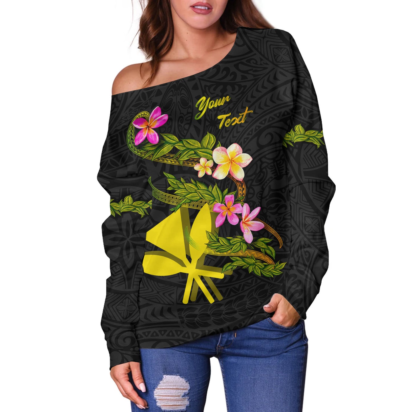 Hawaii Off Shoulder Sweatshirt Custom Plumeria Tribal