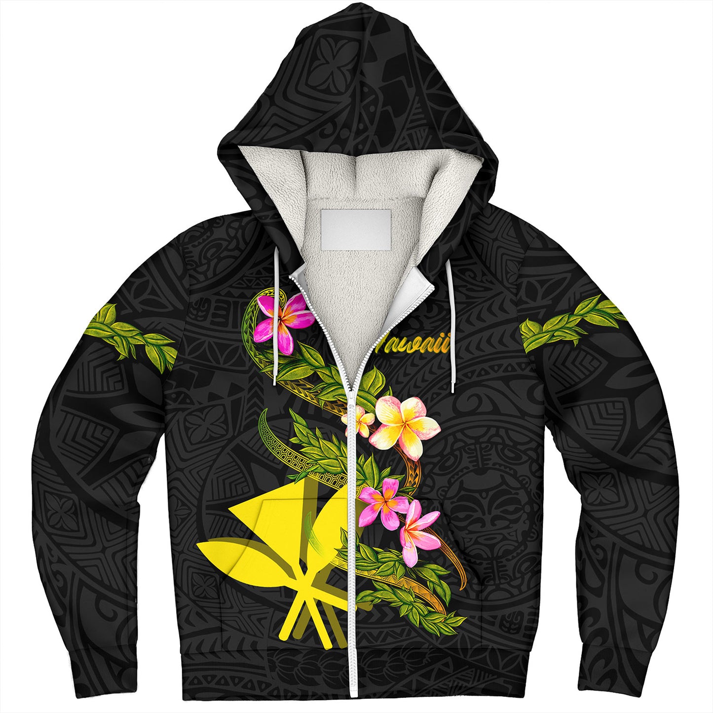 Hawaii Sherpa Hoodie Custom Plumeria Tribal