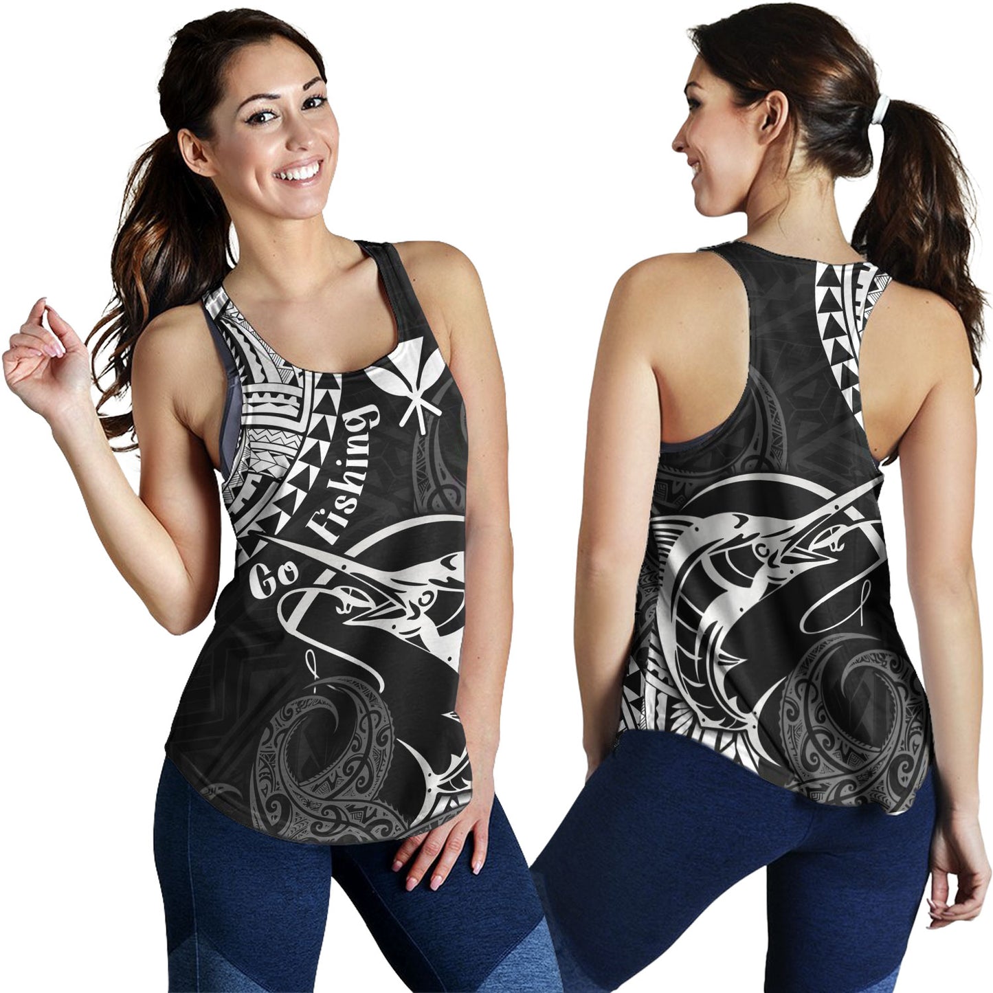 Hawaii Women Tank Go Fishing Polynesian Tribal Patterns