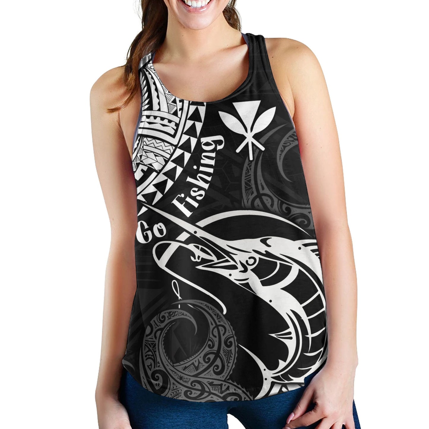 Hawaii Women Tank Go Fishing Polynesian Tribal Patterns