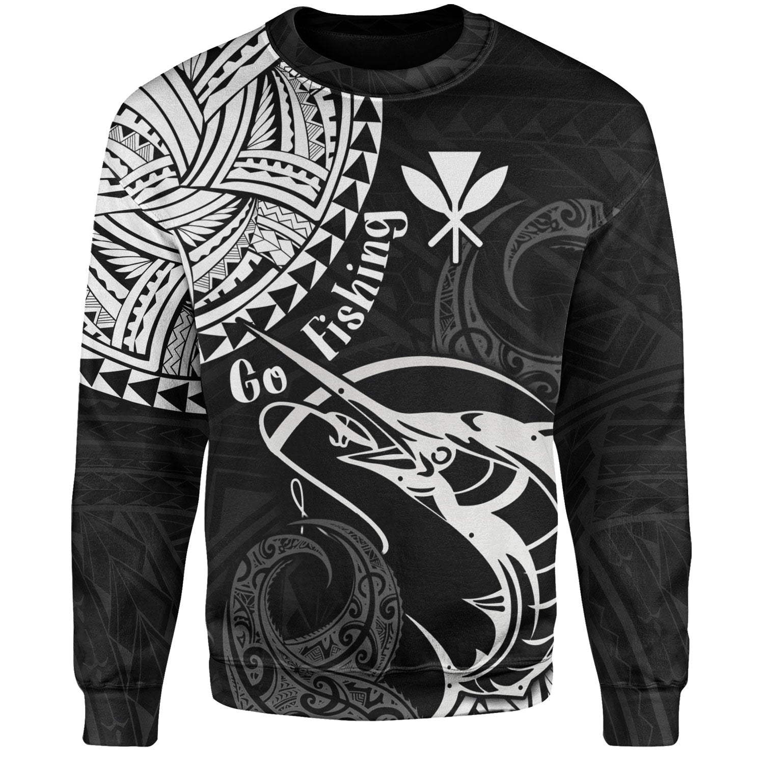 Hawaii Sweatshirt Go Fishing Polynesian Tribal Patterns