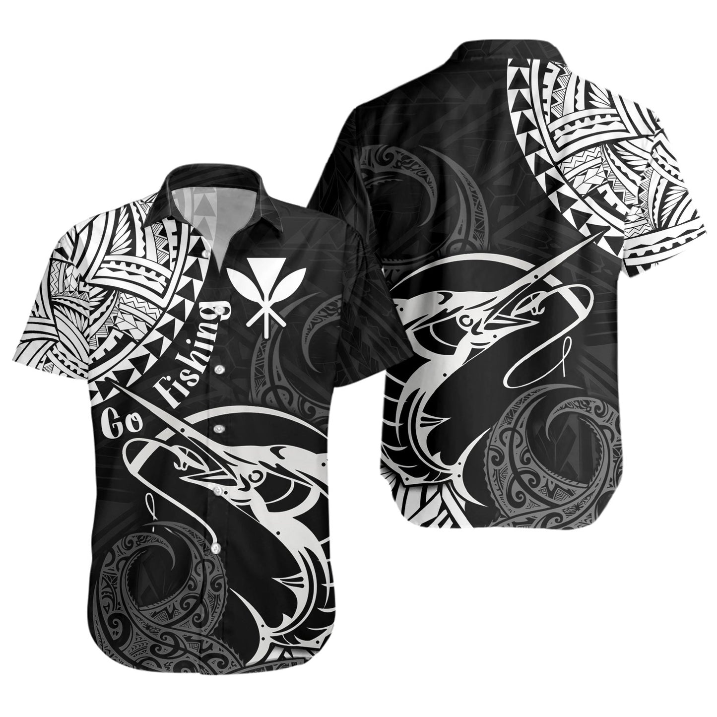 Hawaii Short Sleeve Shirt Go Fishing Polynesian Tribal Patterns