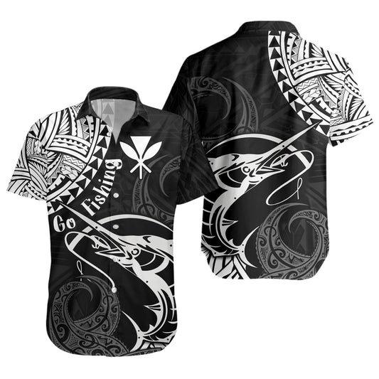 Hawaii Short Sleeve Shirt Go Fishing Polynesian Tribal Patterns