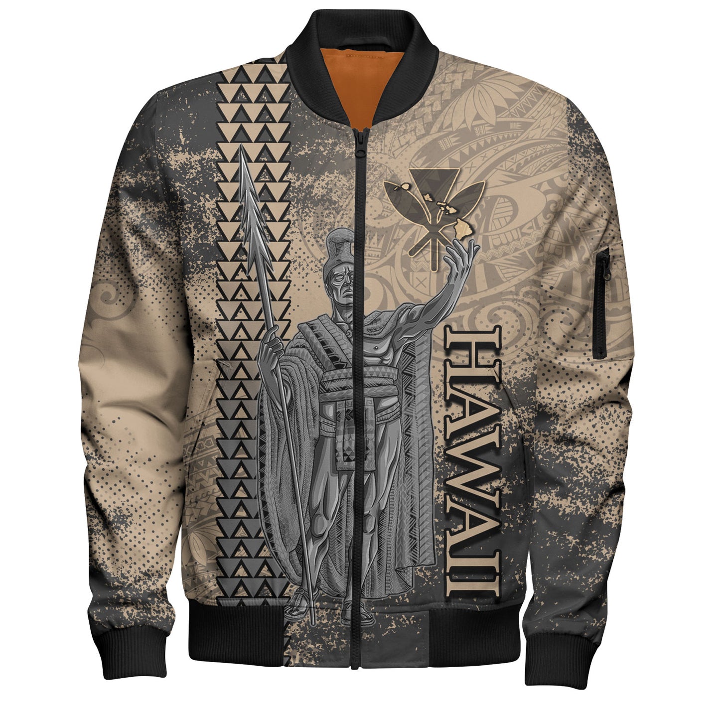 Hawaii Custom Personalised Bomber Jacket Hawaii King Grunge With Halftone Background