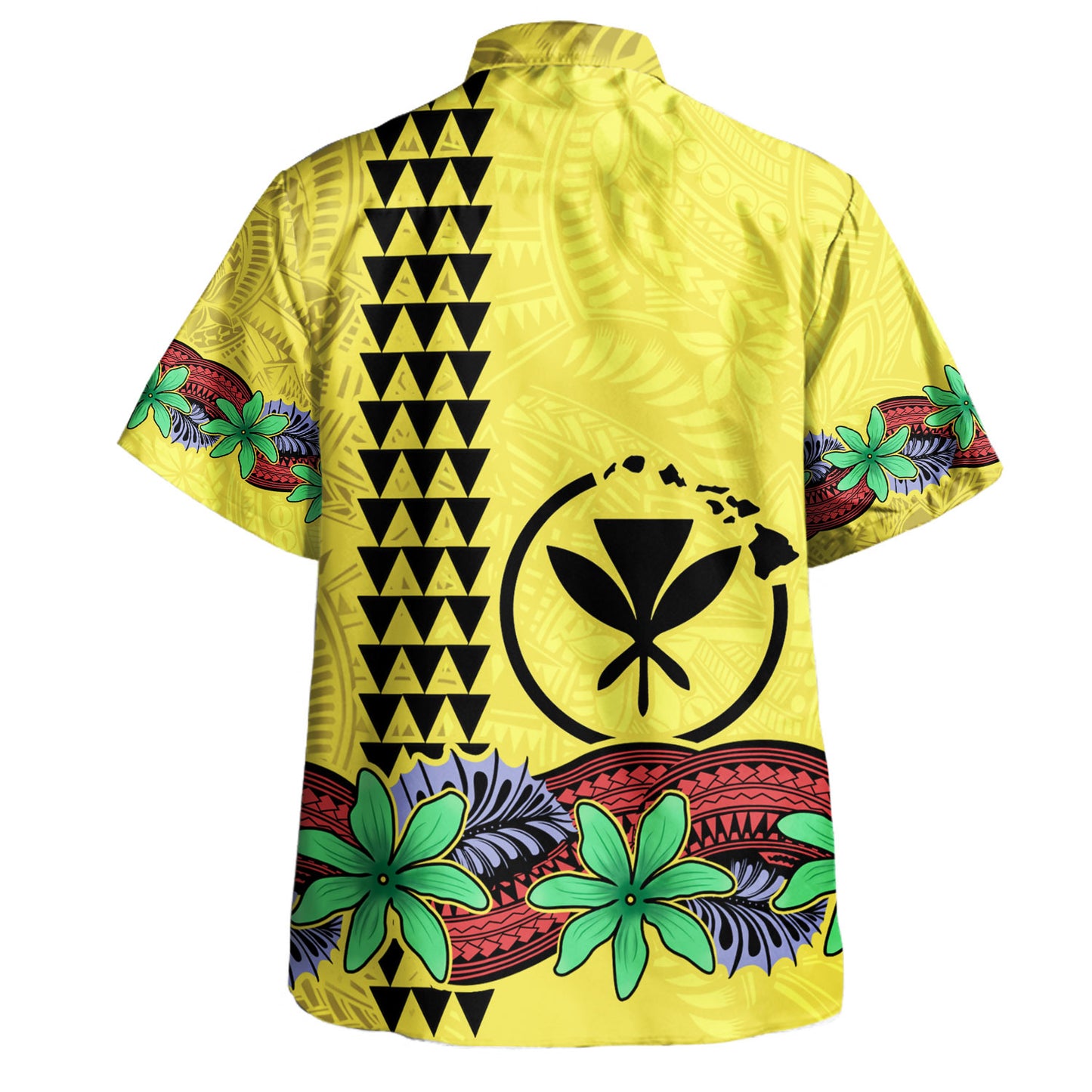 Hawaii Hawaiian Shirt Kanaka Maoli Map Seal Tropical Flowers Yellow Color