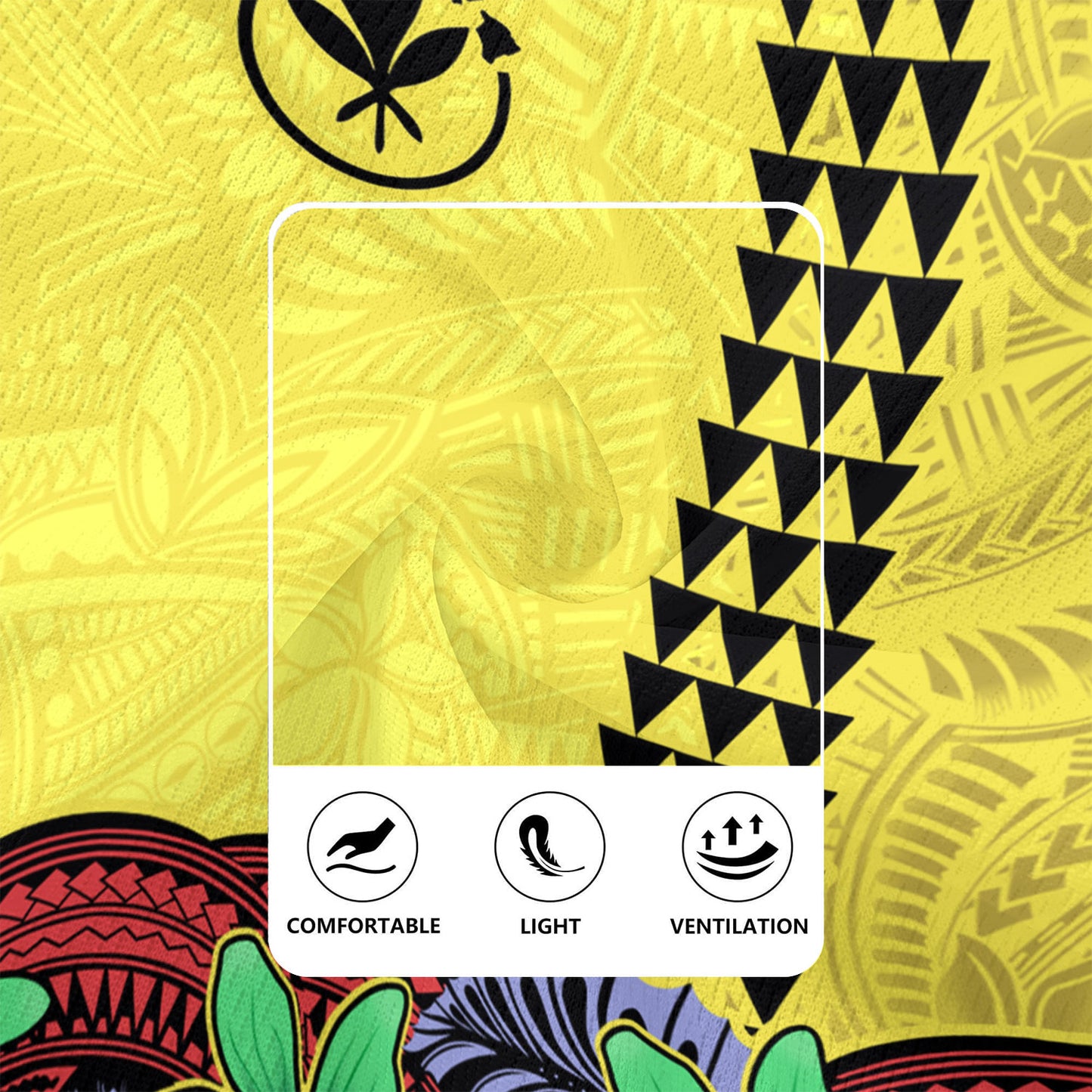 Hawaii Rugby Jersey Kanaka Maoli Map Seal Tropical Flowers Yellow Color