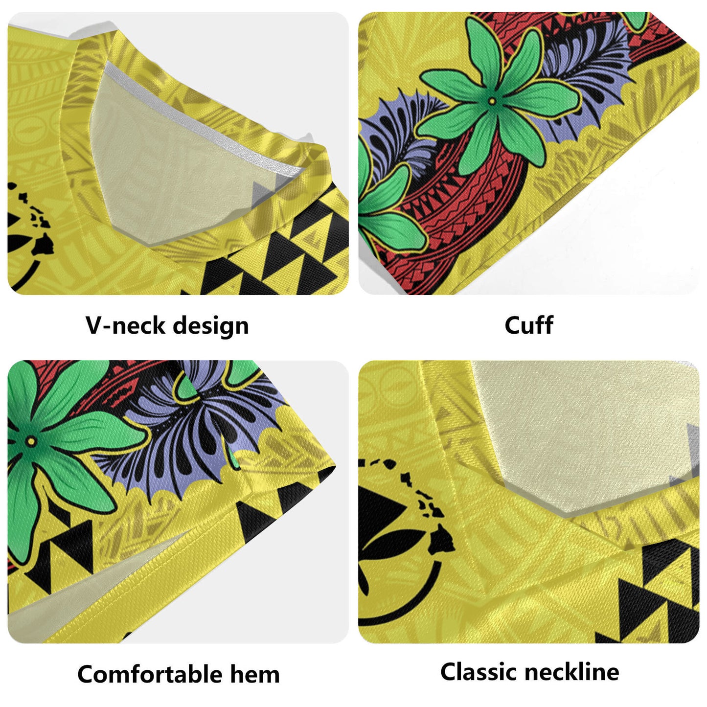 Hawaii Rugby Jersey Kanaka Maoli Map Seal Tropical Flowers Yellow Color