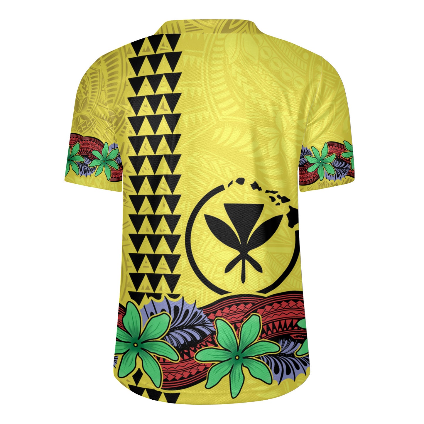 Hawaii Rugby Jersey Kanaka Maoli Map Seal Tropical Flowers Yellow Color