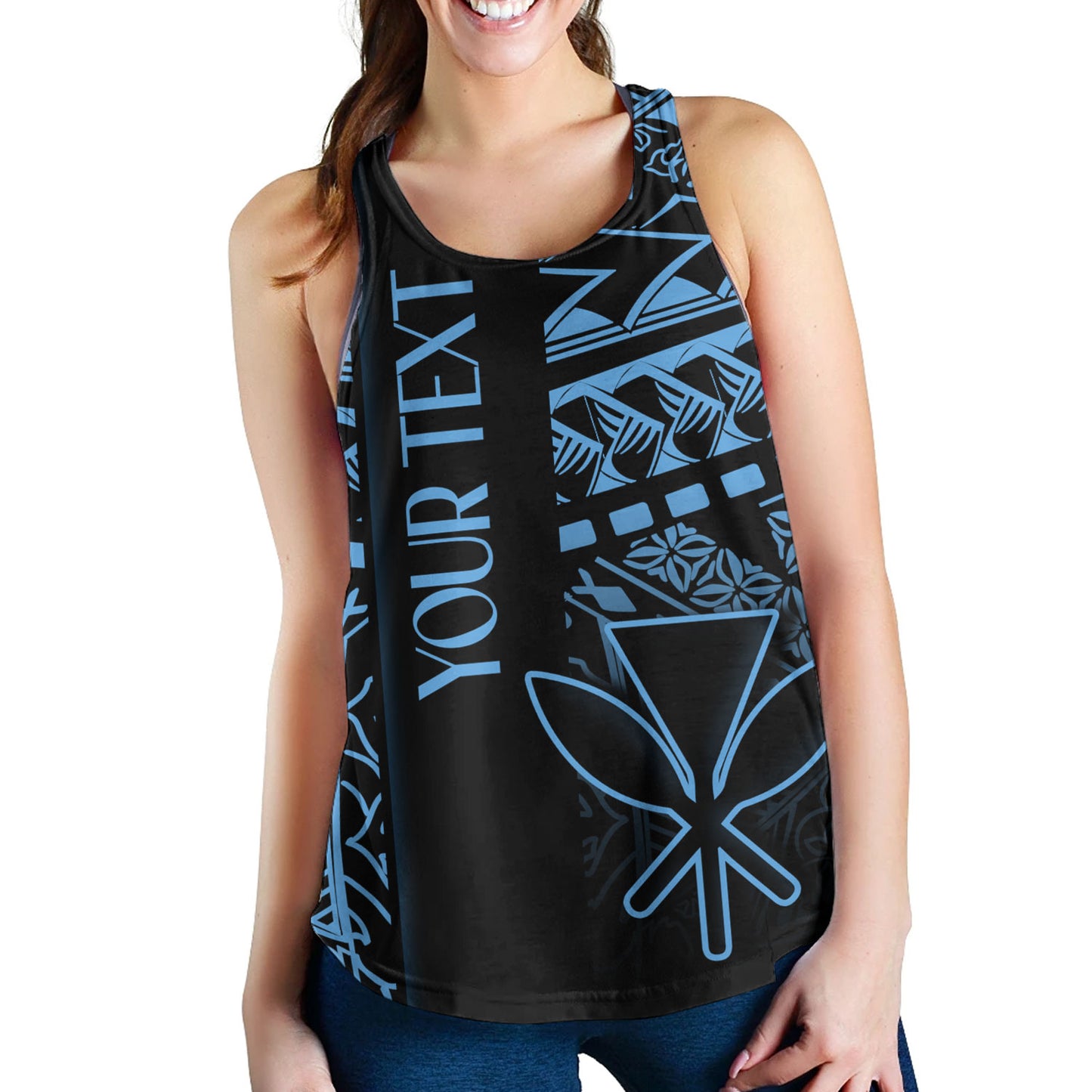 Hawaii Women Tank Custom Kanaka Maoli Hawaiian Blue Tribal Pattern