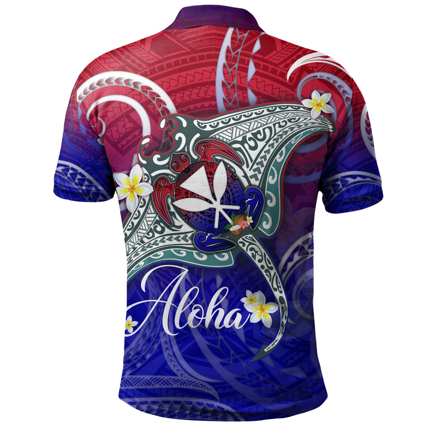 Hawaii Custom Personalised Polo Shirt Kanaka Maoli Manta Ray With Turtle Plumeria Mixed Polynesian Style
