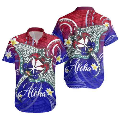 Hawaii Custom Personalised Short Sleeve Shirt Kanaka Maoli Manta Ray With Turtle Plumeria Mixed Polynesian Style
