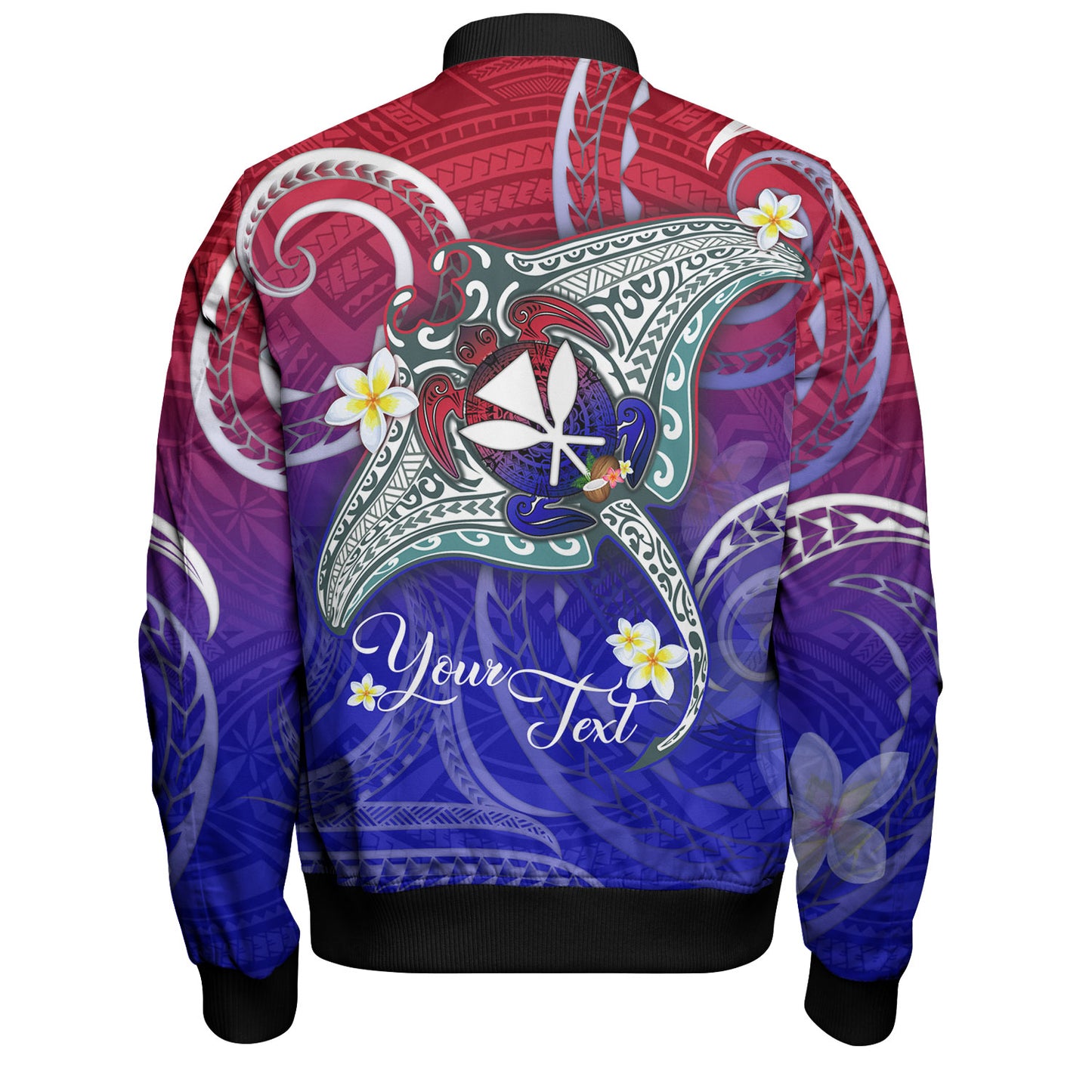Hawaii Custom Personalised Bomber Jacket Kanaka Maoli Manta Ray With Turtle Plumeria Mixed Polynesian Style