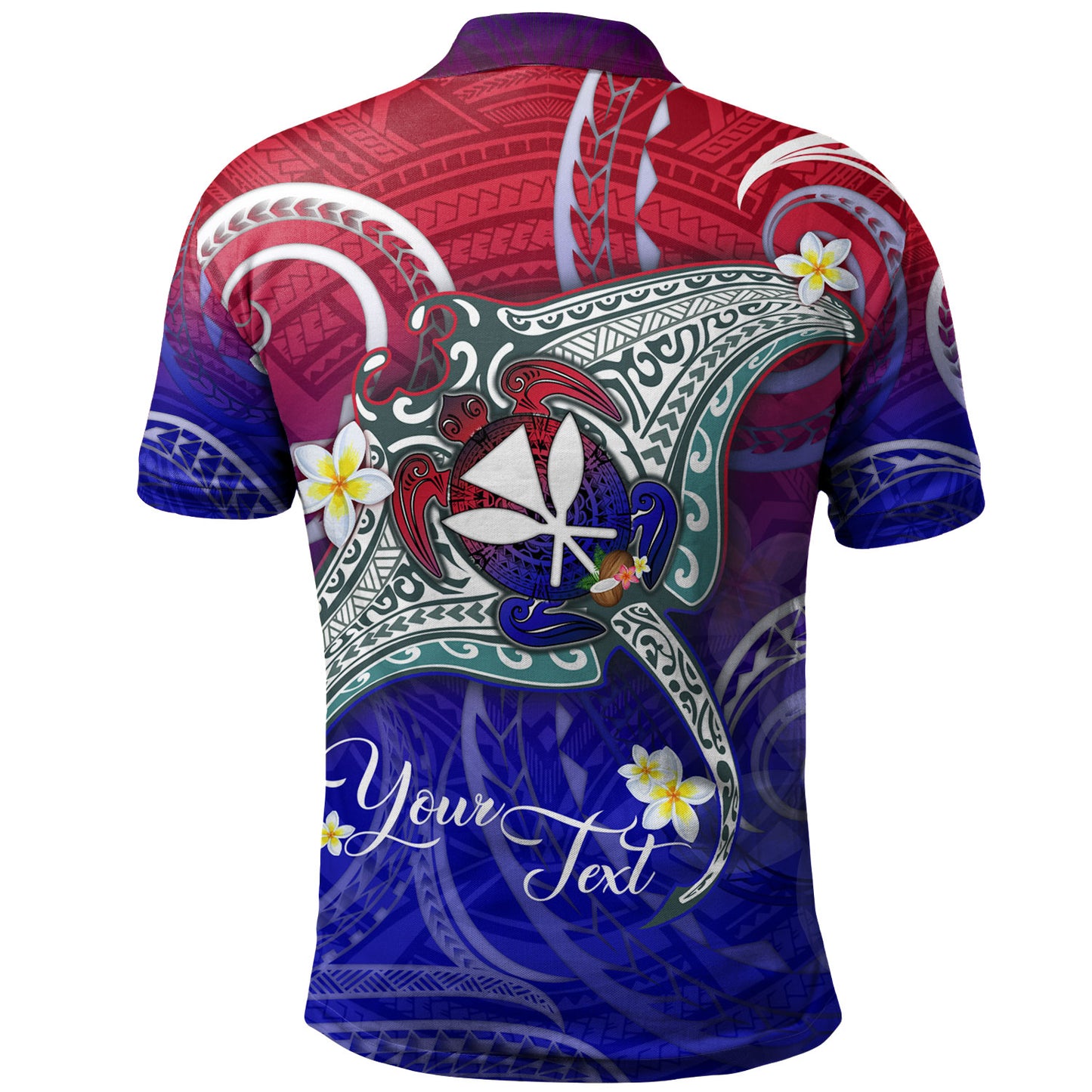 Hawaii Custom Personalised Polo Shirt Kanaka Maoli Manta Ray With Turtle Plumeria Mixed Polynesian Style
