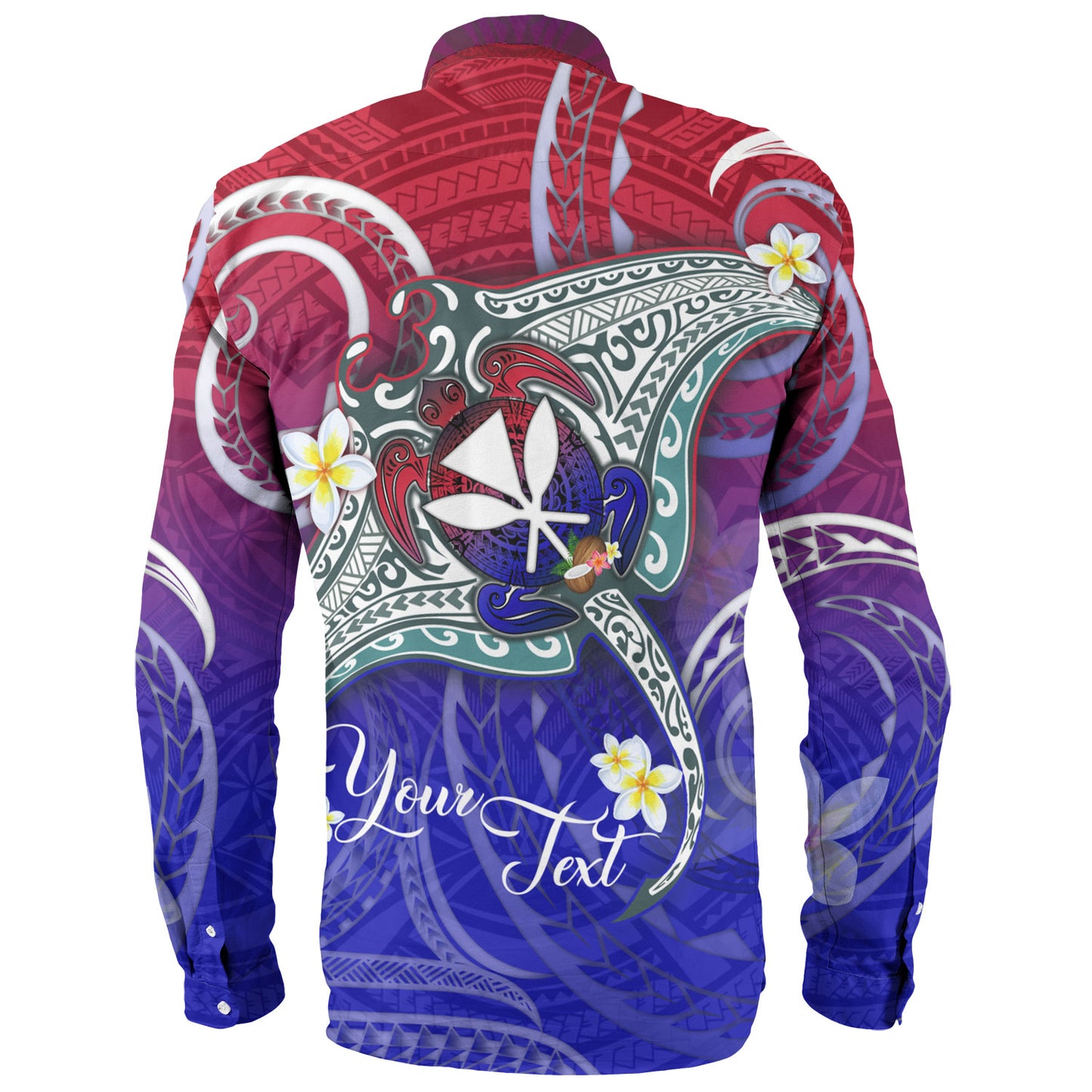 Hawaii Custom Personalised Long Sleeve Shirt Kanaka Maoli Manta Ray With Turtle Plumeria Mixed Polynesian Style