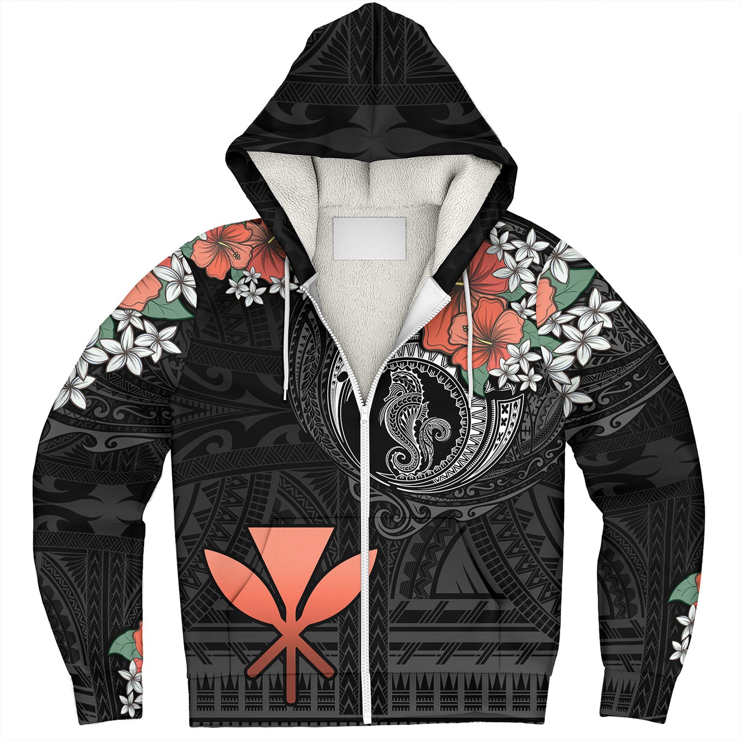 Hawaii Sherpa Hoodie Kanaka Maoli Seahorse Polynesian Tattoo