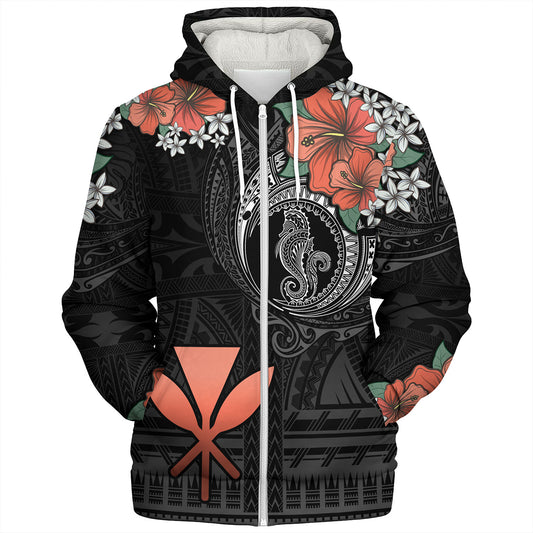 Hawaii Sherpa Hoodie Kanaka Maoli Seahorse Polynesian Tattoo