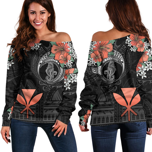 Hawaii Off Shoulder Sweatshirt Kanaka Maoli Seahorse Polynesian Tattoo