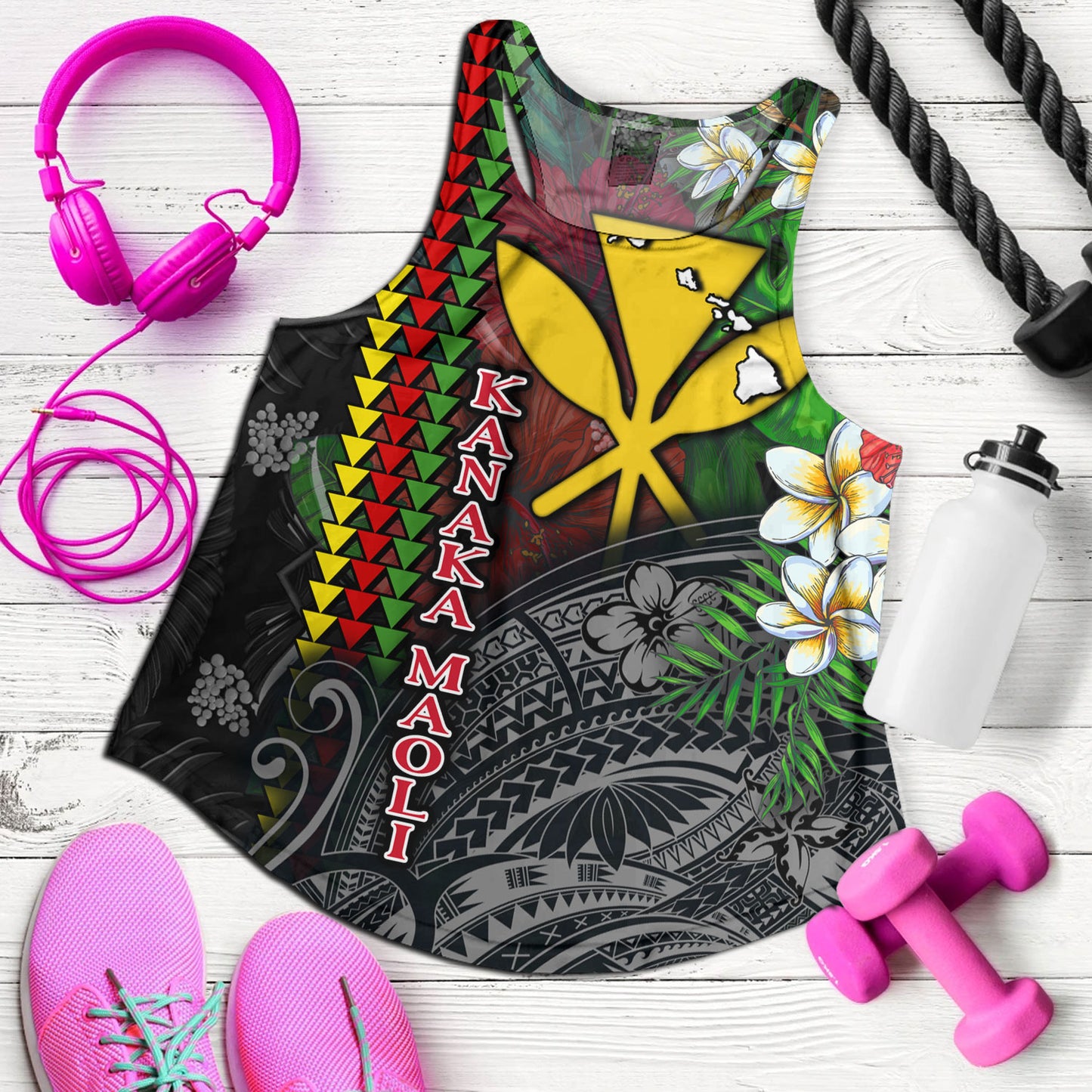 Hawaii Custom Personalised Women Tank Hibiscus And Plumeria With Palm Branches Vintage Style