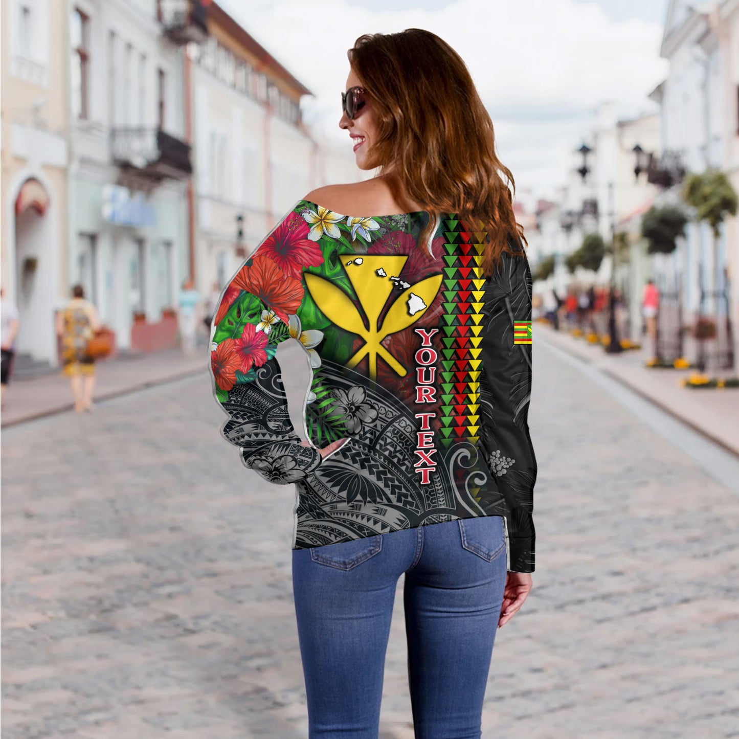 Hawaii Custom Personalised Off Shoulder Sweatshirt Hibiscus And Plumeria With Palm Branches Vintage Style