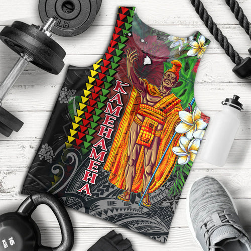Hawaii Custom Perosnalised Tank Top King Kamehameha Hibiscus And Plumeria With Palm Branches Vintage Style