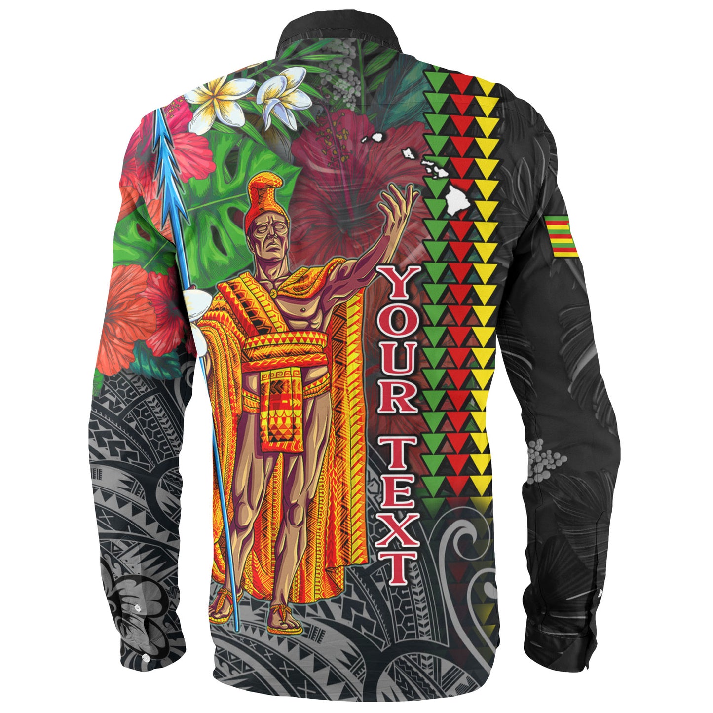 Hawaii Custom Personalised Long Sleeve Shirt King Kamehameha Hibiscus And Plumeria With Palm Branches Vintage Style