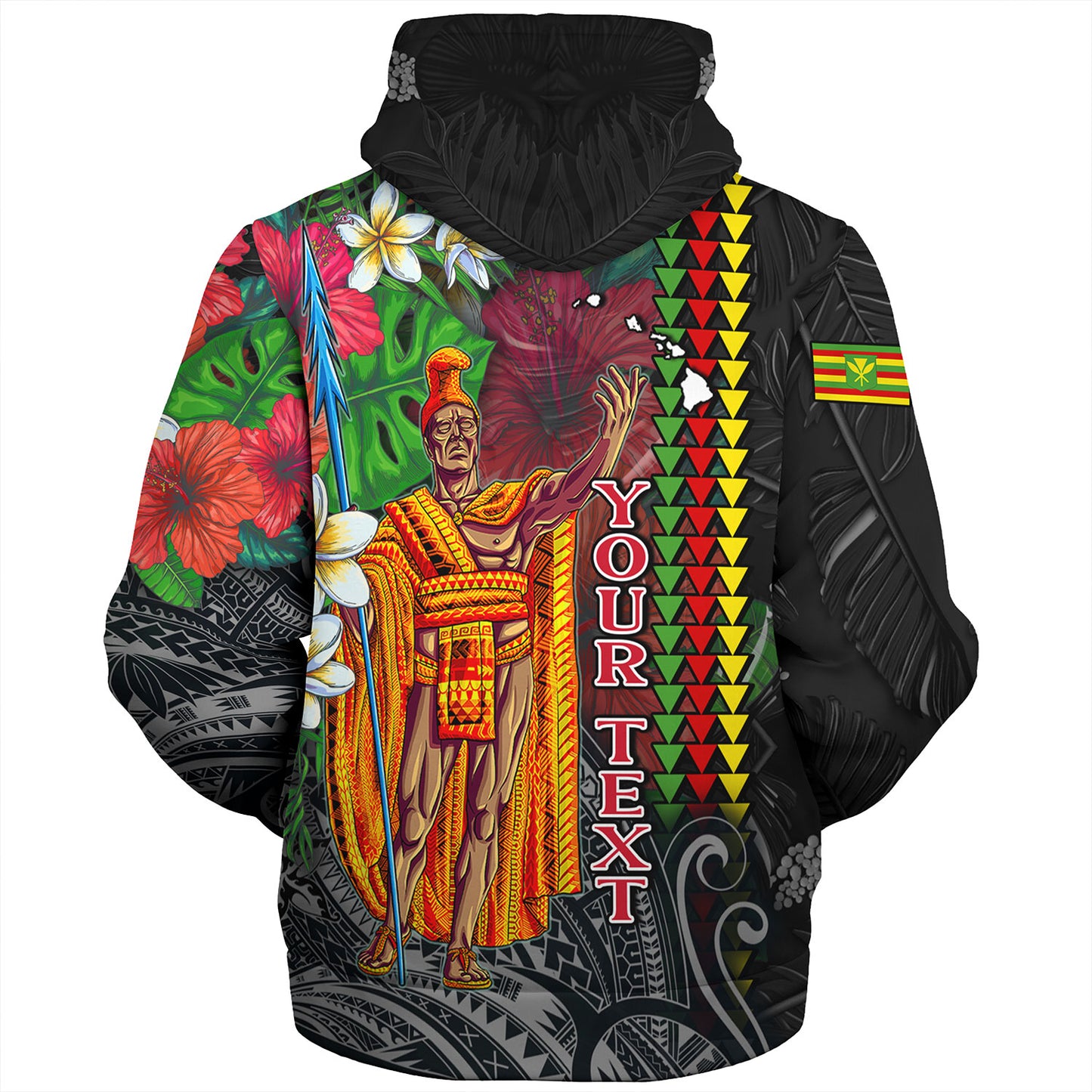 Hawaii Custom Perosnalised Sherpa Hoodie King Kamehameha Hibiscus And Plumeria With Palm Branches Vintage Style