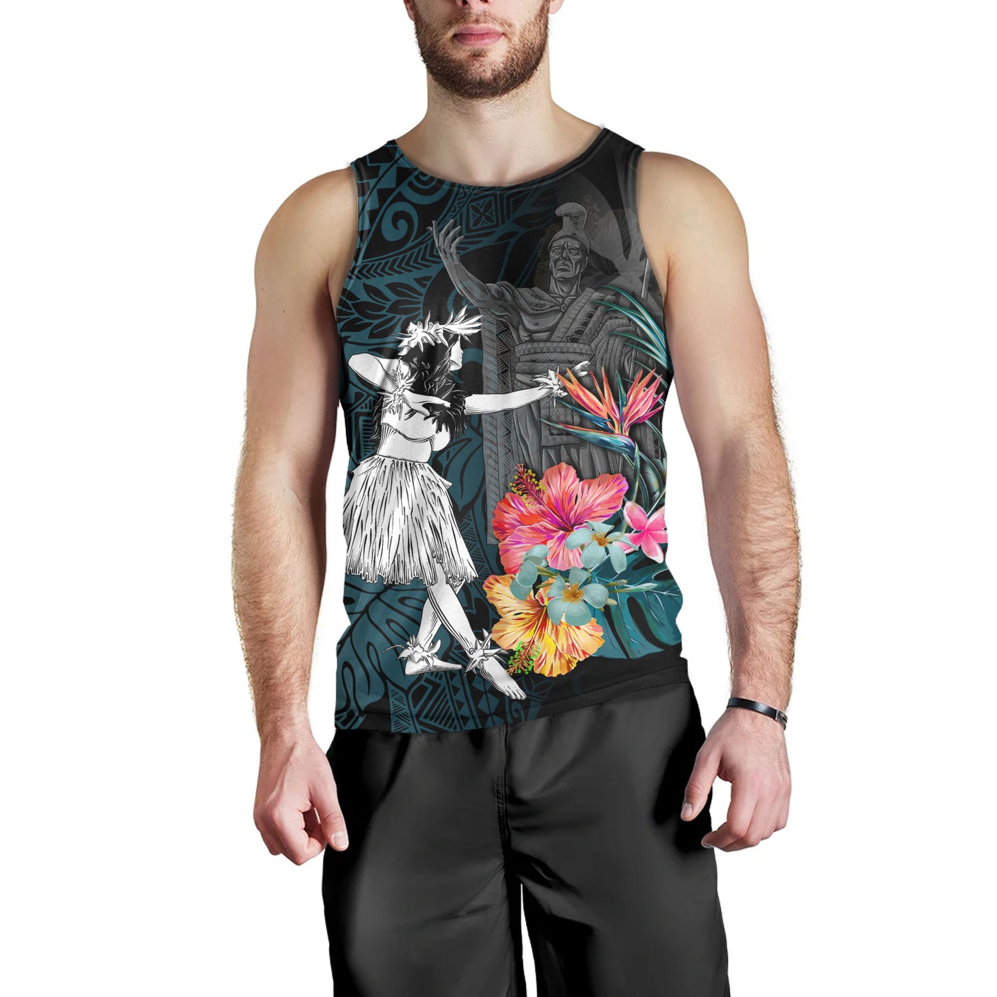 Hawaii Tank Top King Kamehameha With Hawaiian Girls Tropical Flowers