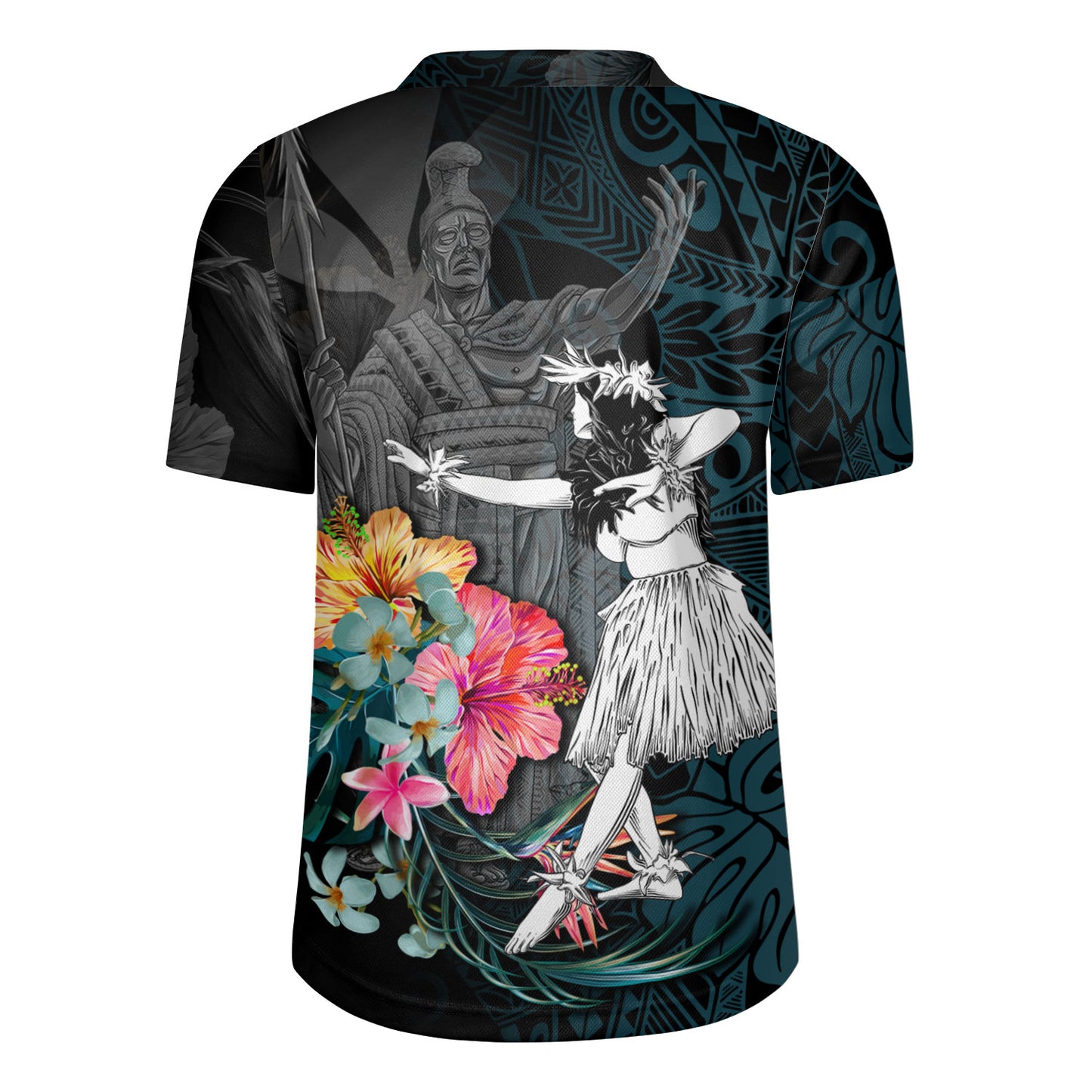 Hawaii Rugby Jersey King Kamehameha With Hawaiian Girls Tropical Flowers