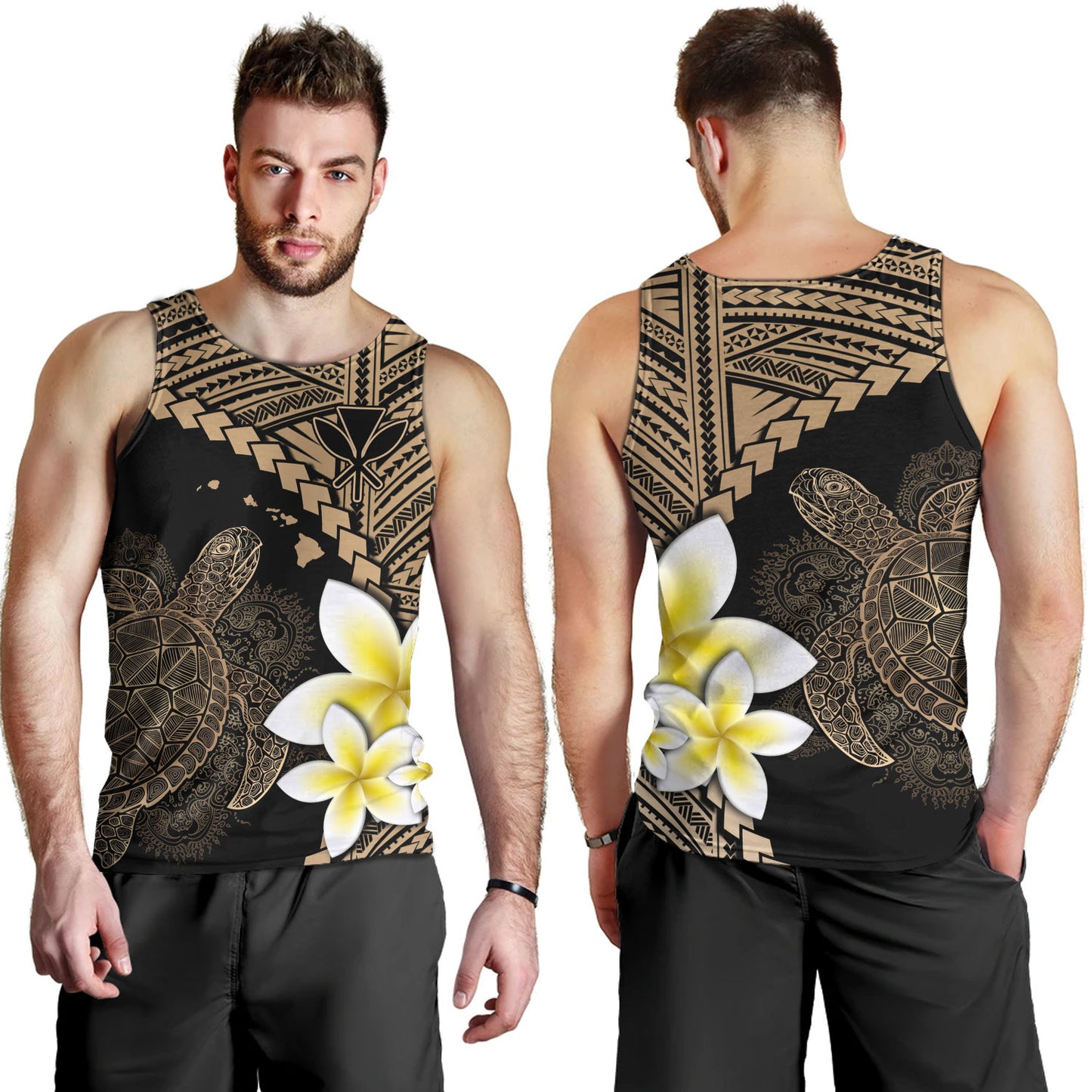 Hawaii Custom Personalised Tank Top Plumeria Sea Turtle Tattoo Tribal Design