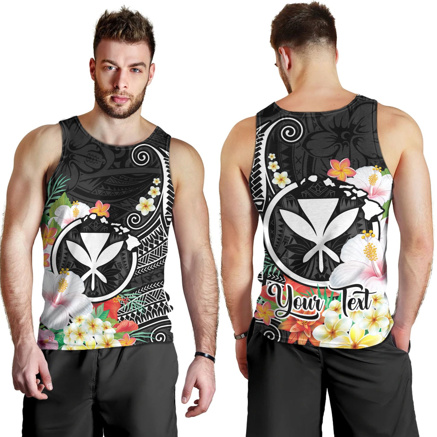 Hawaii Tank Top Custom Polynesian Curve Pattern Design With Tropical Floral Collection