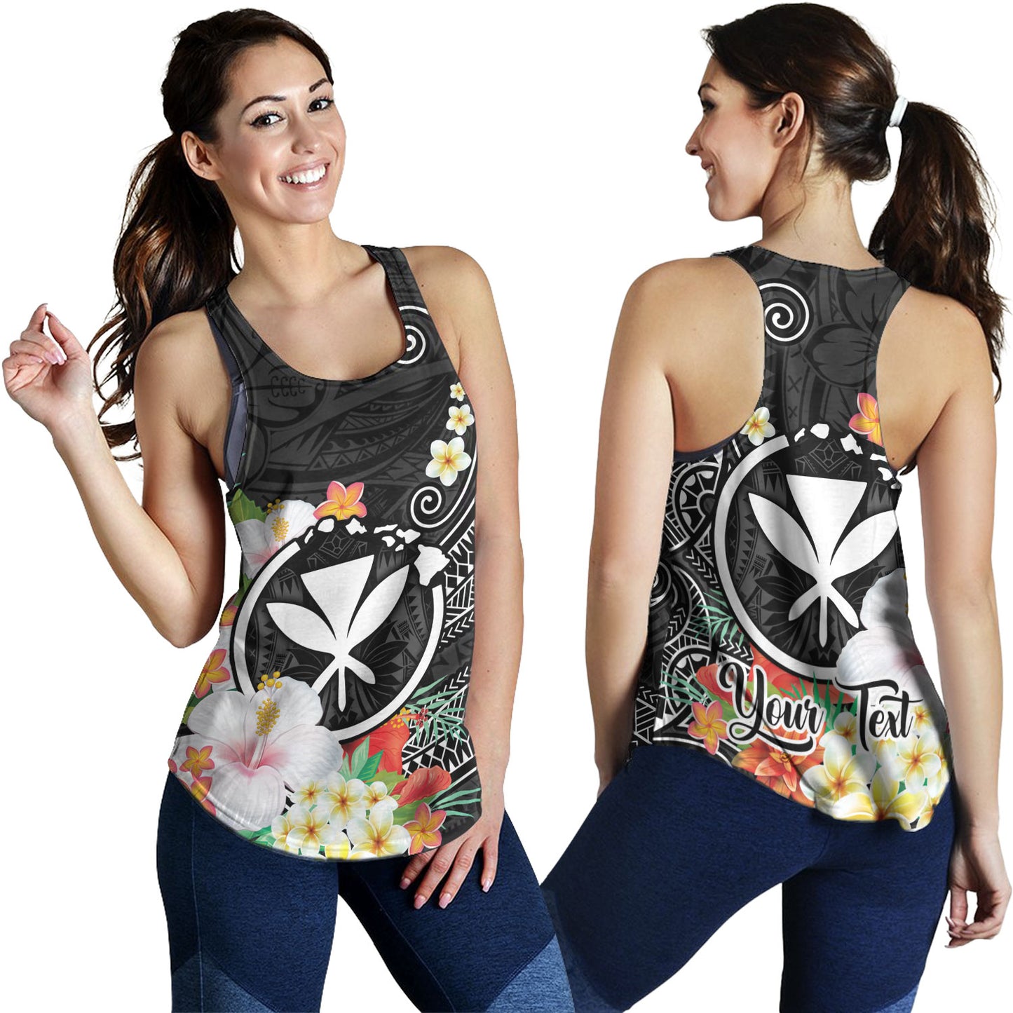 Hawaii Women Tank Custom Polynesian Curve Pattern Design With Tropical Floral Collection