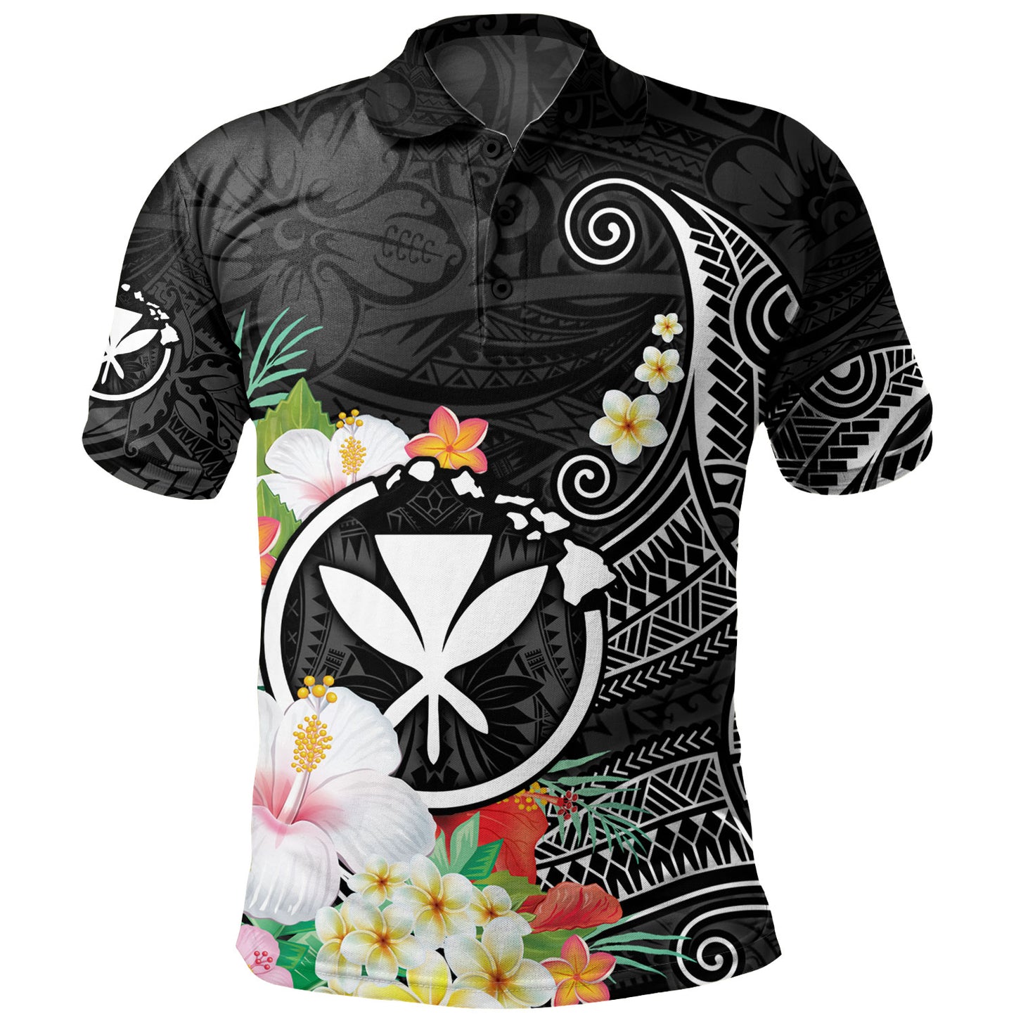 Hawaii Polo Shirt Custom Polynesian Curve Pattern Design With Tropical Floral Collection