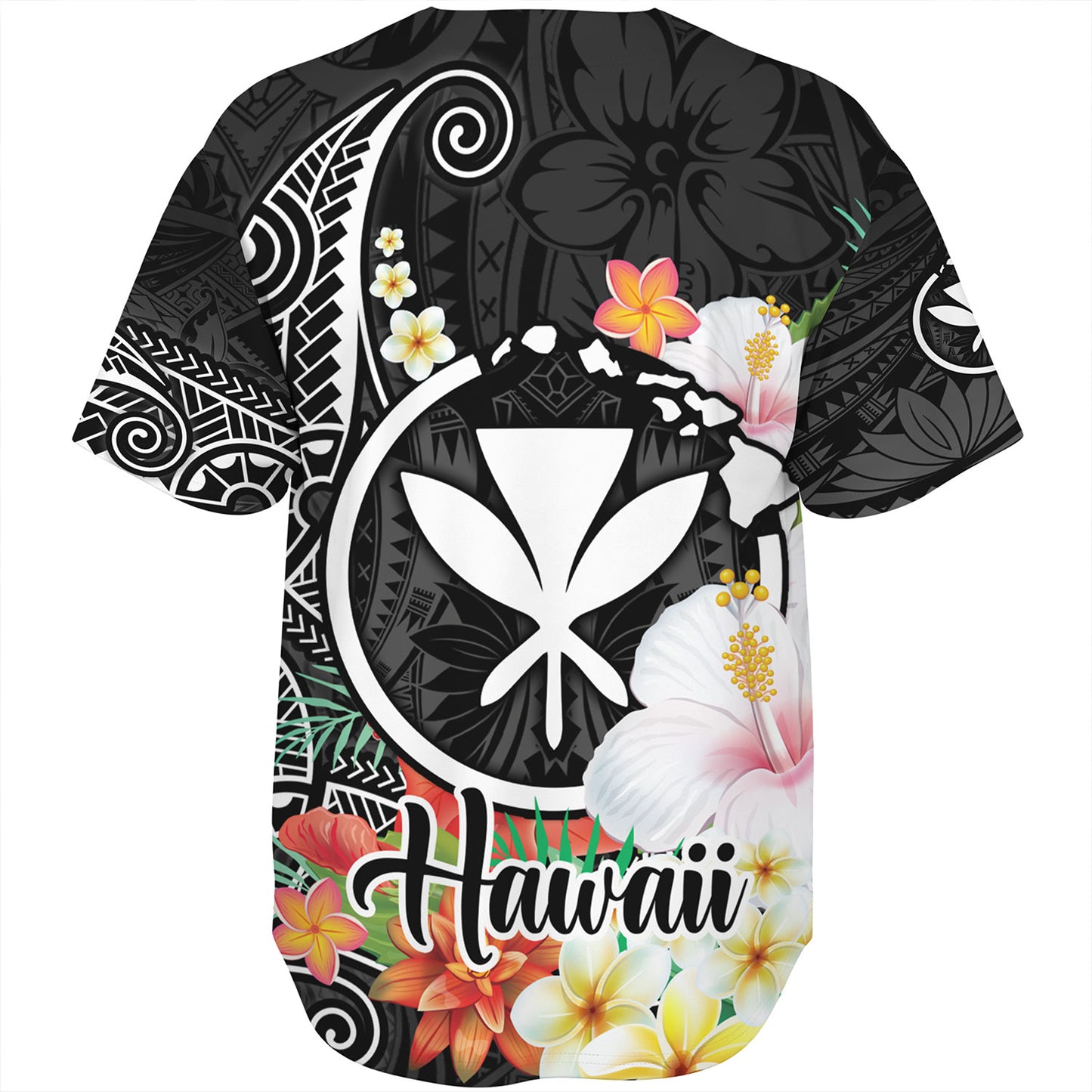 Hawaii Baseball Shirt Custom Polynesian Curve Pattern Design With Tropical Floral Collection