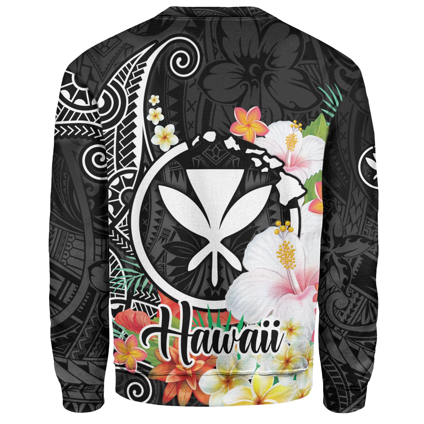 Hawaii Sweatshirt Custom Polynesian Curve Pattern Design With Tropical Floral Collection