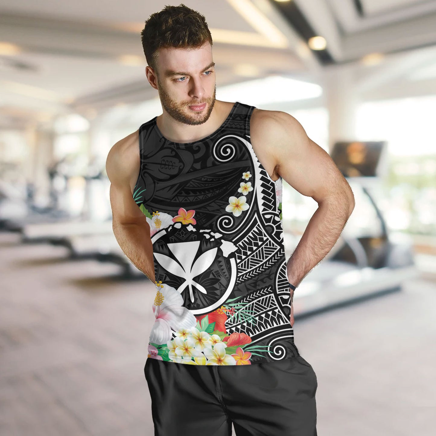 Hawaii Tank Top Custom Polynesian Curve Pattern Design With Tropical Floral Collection